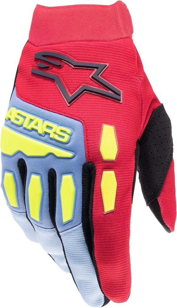 Youth & Kids Full Bore Gloves Light Blue/Red Berry/Black Lg