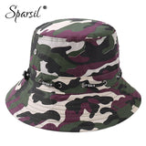 Sparsil Unisex Outdoor Camouflage Bucket Hat Double-Sided Wearable Fishing Caps Men Women Solid Fashion Sunscreen Breathable Hat