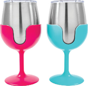 WINE TUMBLER SET BLUE/PINK 8OZ