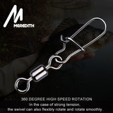 MEREDITH 50pcs/lot Fishing Connector Pin Bearing Rolling Swivel Stainless Steel with Snap Fishhook