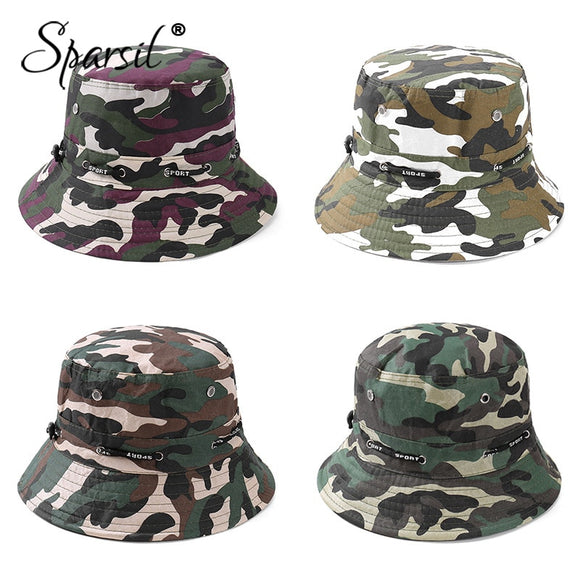 Sparsil Unisex Outdoor Camouflage Bucket Hat Double-Sided Wearable Fishing Caps Men Women Solid Fashion Sunscreen Breathable Hat