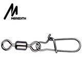 MEREDITH 50pcs/lot Fishing Connector Pin Bearing Rolling Swivel Stainless Steel with Snap Fishhook