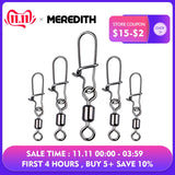 MEREDITH 50pcs/lot Fishing Connector Pin Bearing Rolling Swivel Stainless Steel with Snap Fishhook